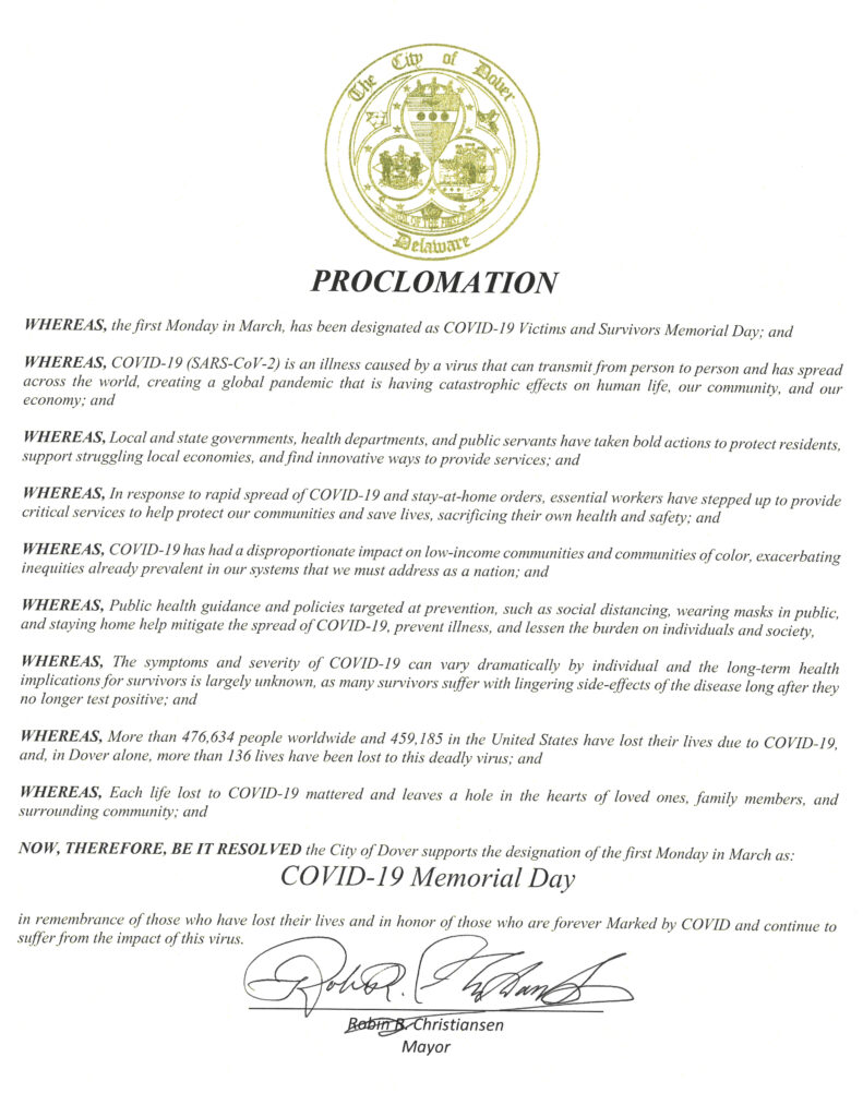 Dover DE COVID Memorial Day Proc February 9, 2021